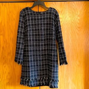 Charlie Paige Tweed Raw Edge Long Sleeve Dress